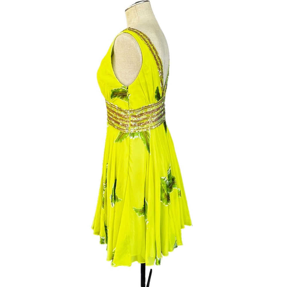 Basix II 100% Silk Beaded Sequins Sleeveless V-Neck Mini Lined Dress Lime US12 L - Picture 4 of 6